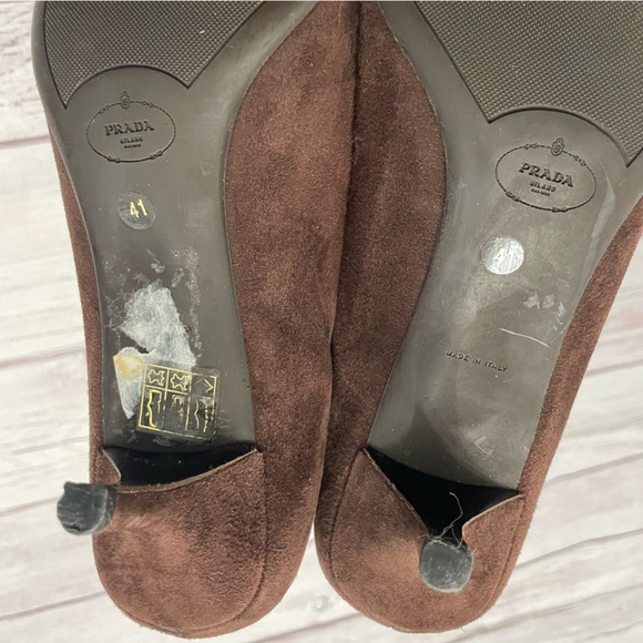 Prada Vintage Suede Chain Front Kitten Heel Brown Size 41 = US 11 - Picture 4 of 8